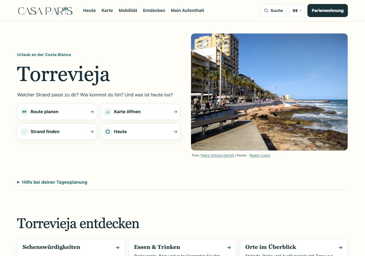 Screenshot der Startseite von Casa Paris