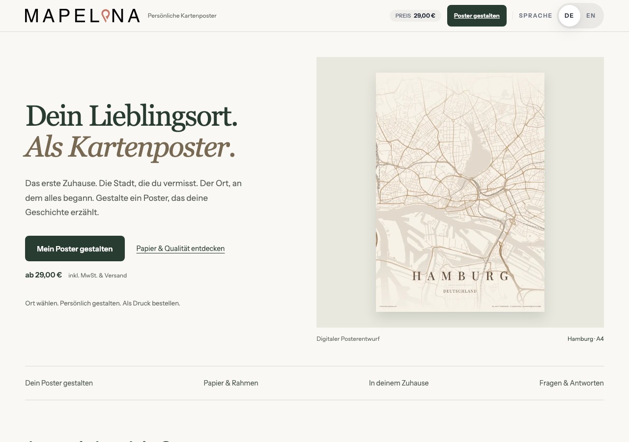 Screenshot der Startseite von Mapelina